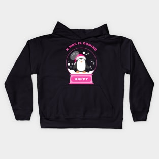 Xmas Is Coming Happy Penguin (Pink) Kids Hoodie